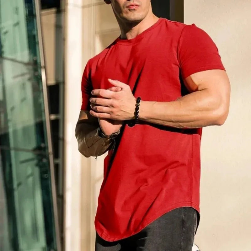 Muscle Fitness T-shirt Summer Men's Athleisure Workout short sleeve T-shirt High Quality cotton Men T-shirt Gym Sport Shirt Tops